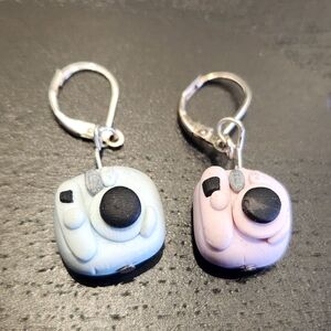 Handmade Camera Dangle Earrings - Blue & Pink